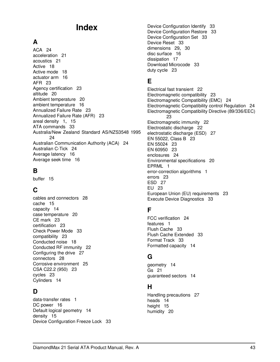 Maxtor 100451230 manual Index 