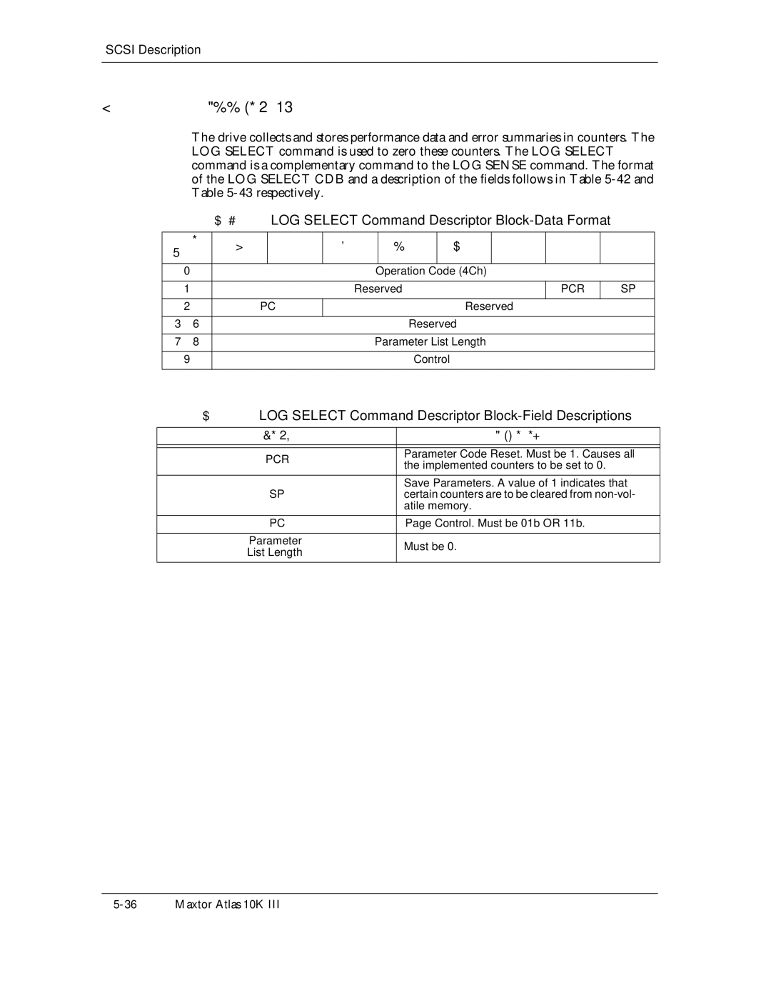 Maxtor 10K III manual LOG Select Command Descriptor Block-Data Format, Operation Code 4Ch Reserved, Pcr 