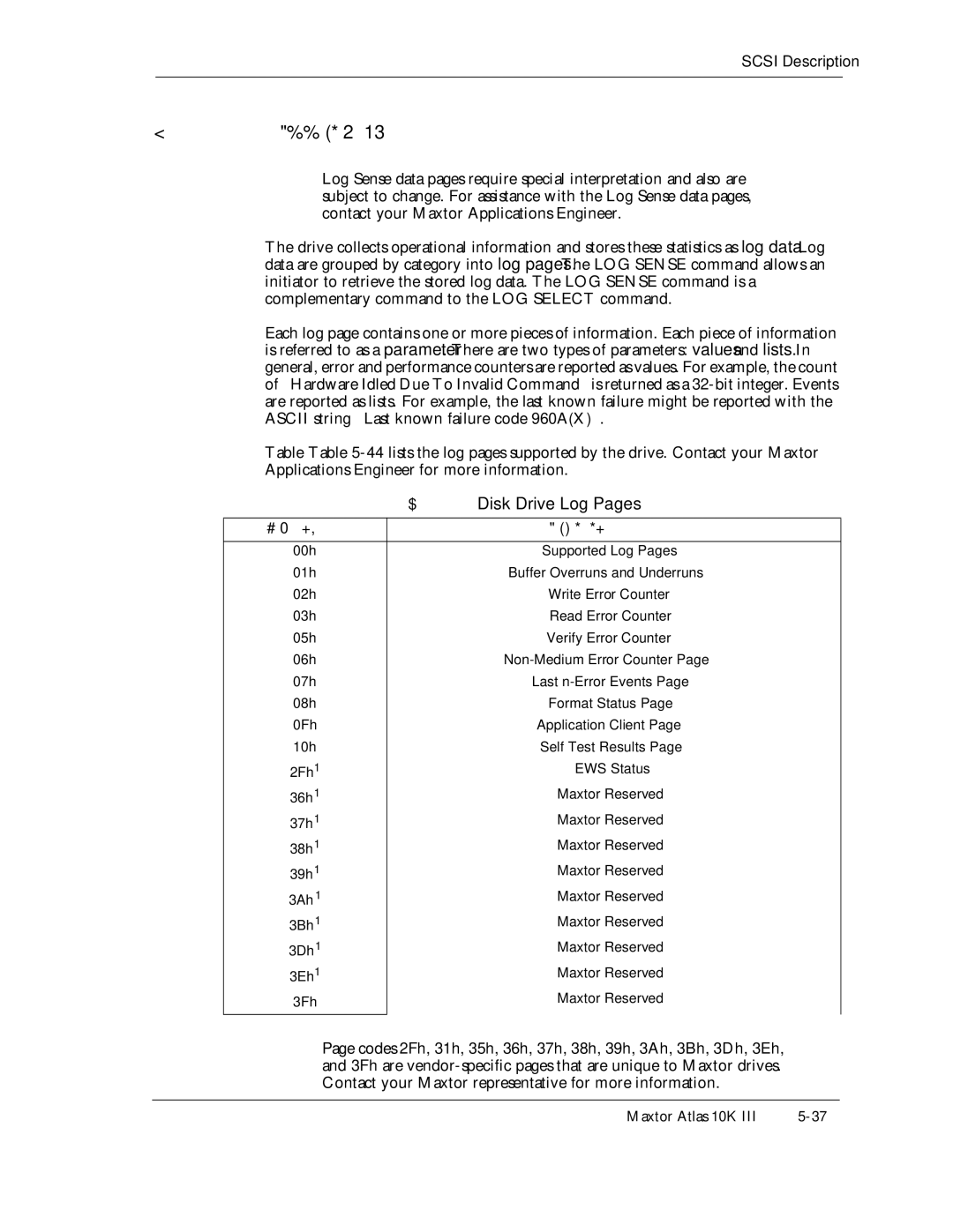 Maxtor 10K III manual Disk Drive Log Pages 