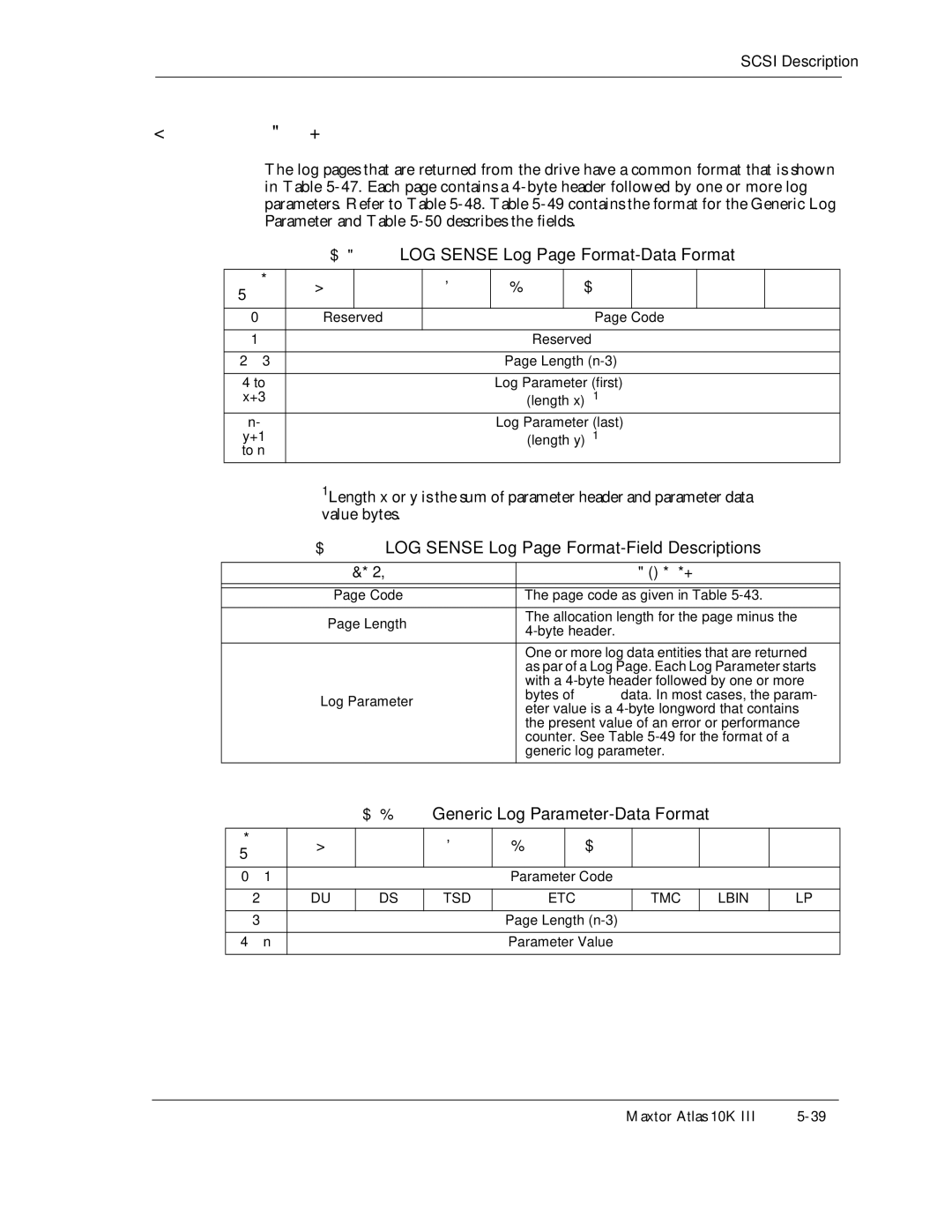 Maxtor 10K III LOG Sense Log Page Format-Data Format, Allocation length for the page minus, Tsd, TMC Lbin, Length n-3 