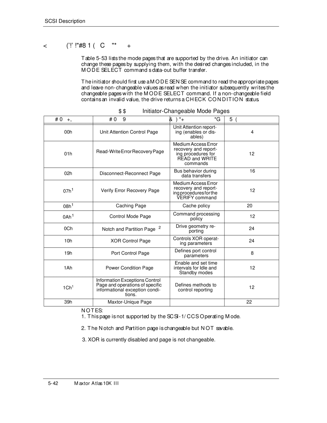 Maxtor 10K III 2CIG00h%QFG, Initiator-Changeable Mode Pages, Unit Attention report, Caching Cache policy 0Ah1 Control Mode 