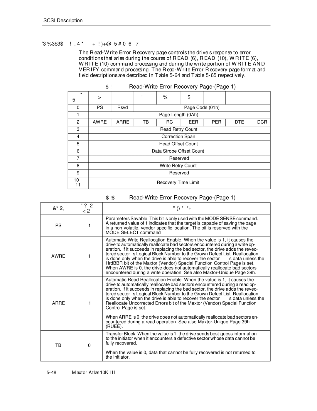 Maxtor 10K III manual Tablecountered5-65, Read-Write Error Recovery Page-Page, Awre, Eer Per, Ruee 