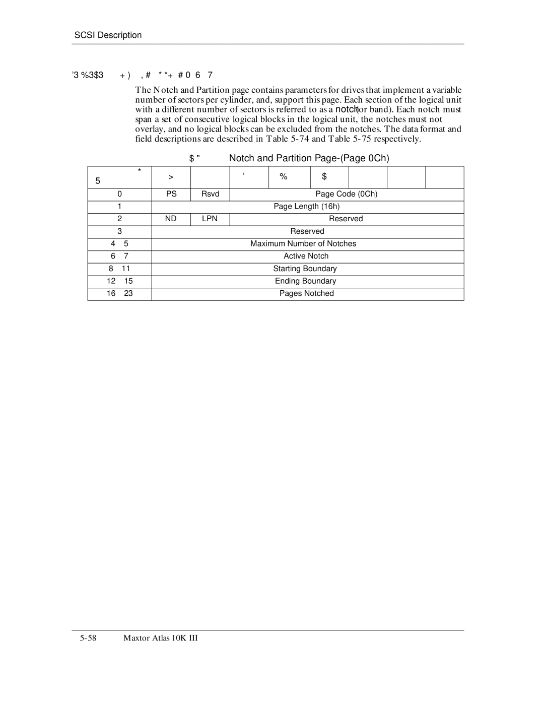 Maxtor 10K III manual Notch and Partition Page-Page 0Ch, Length 16h 