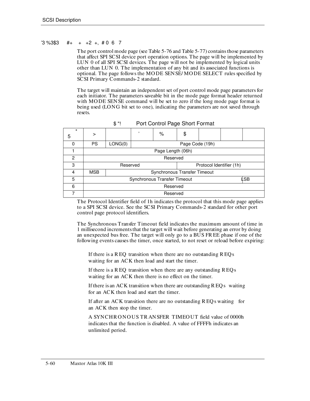 Maxtor 10K III Port Control Page Short Format, Length 06h Reserved Protocol Identifier 1h, Synchronous Transfer Timeout 