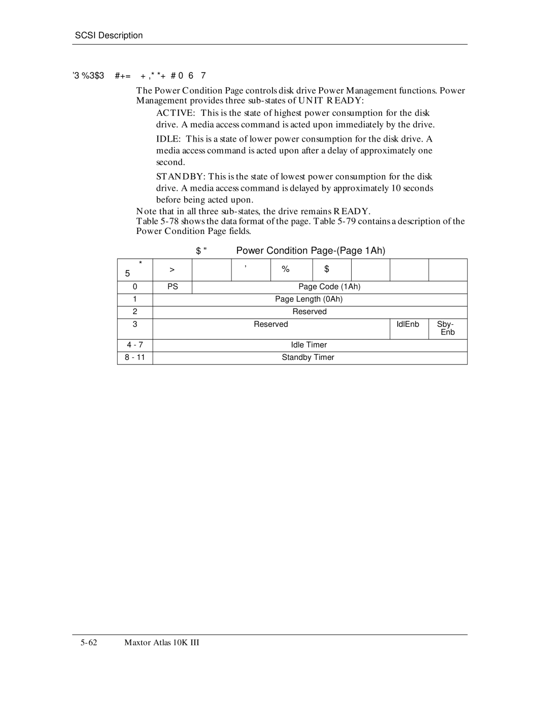 Maxtor 10K III manual Power Condition Page-Page 1Ah, Reserved IdlEnb Sby Idle Timer Standby Timer 