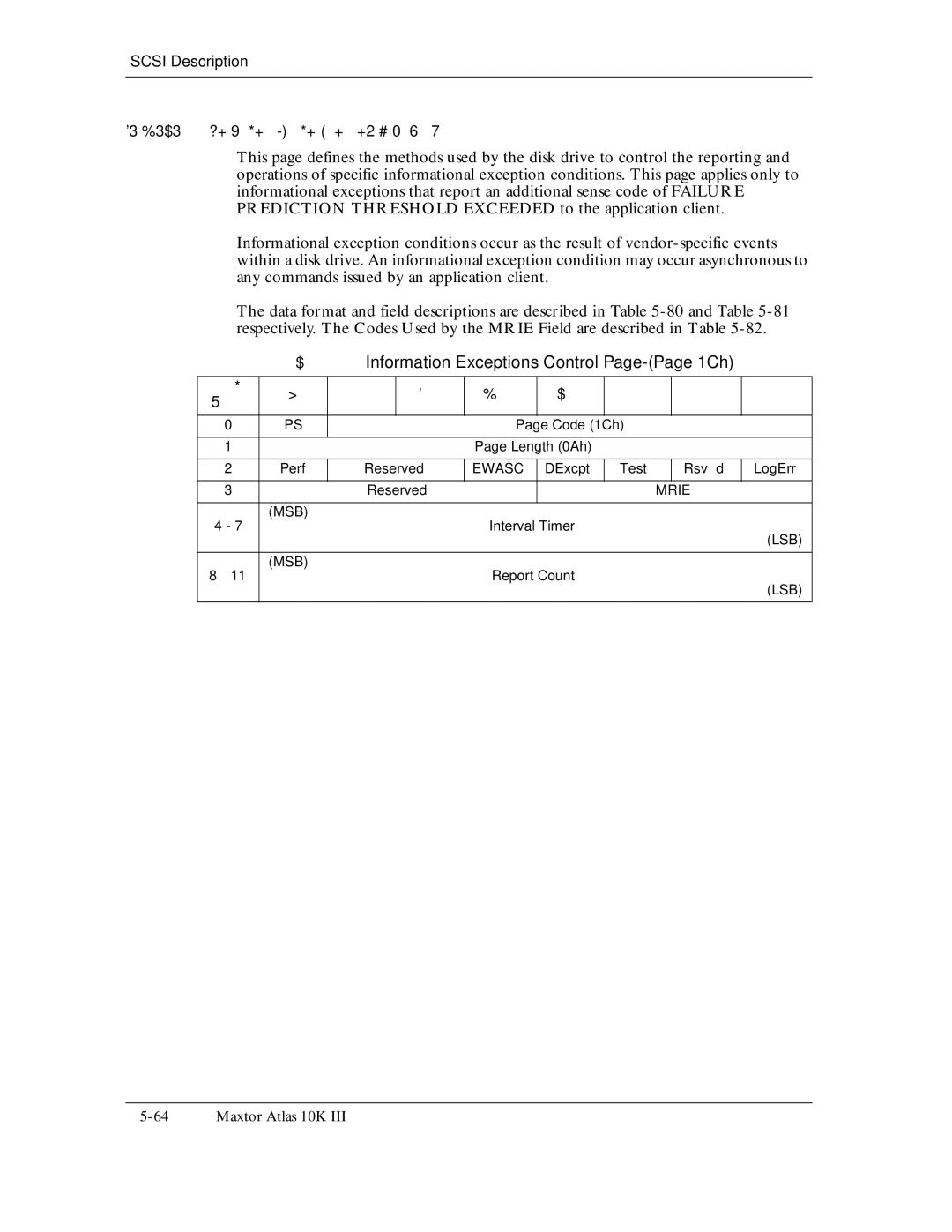 Maxtor 10K III manual Information Exceptions Control Page-Page 1Ch, MSBTable5-80, Ewasc, Mrie MSB 