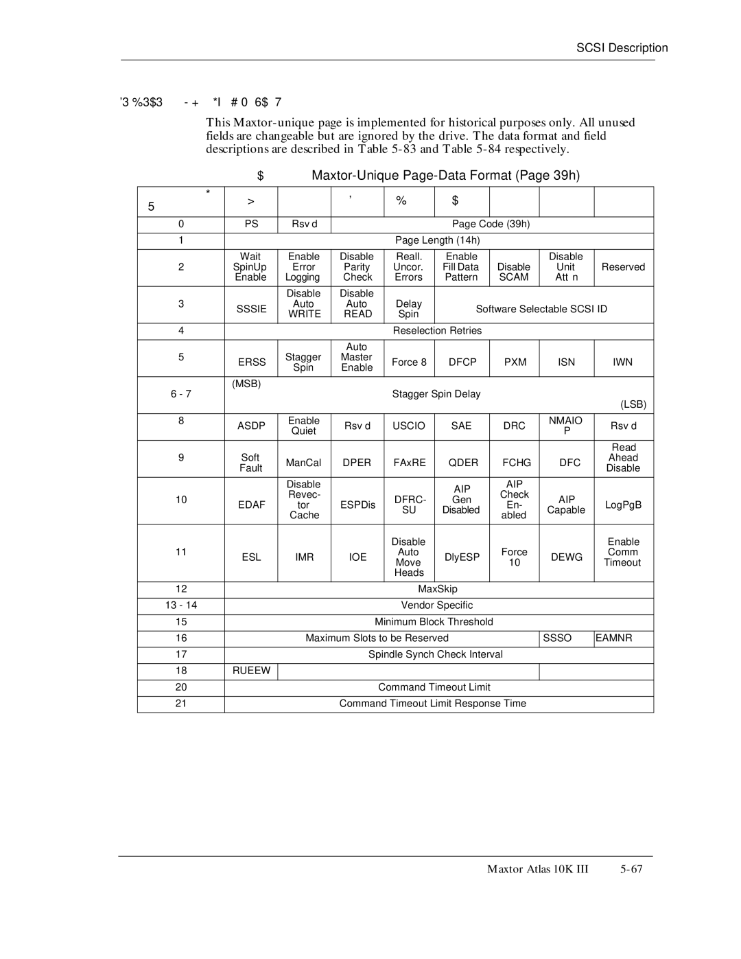 Maxtor 10K III manual QuietSeekMode, Table Fault, Maxtor-Unique Page-Data Format Page 39h, $Kv 