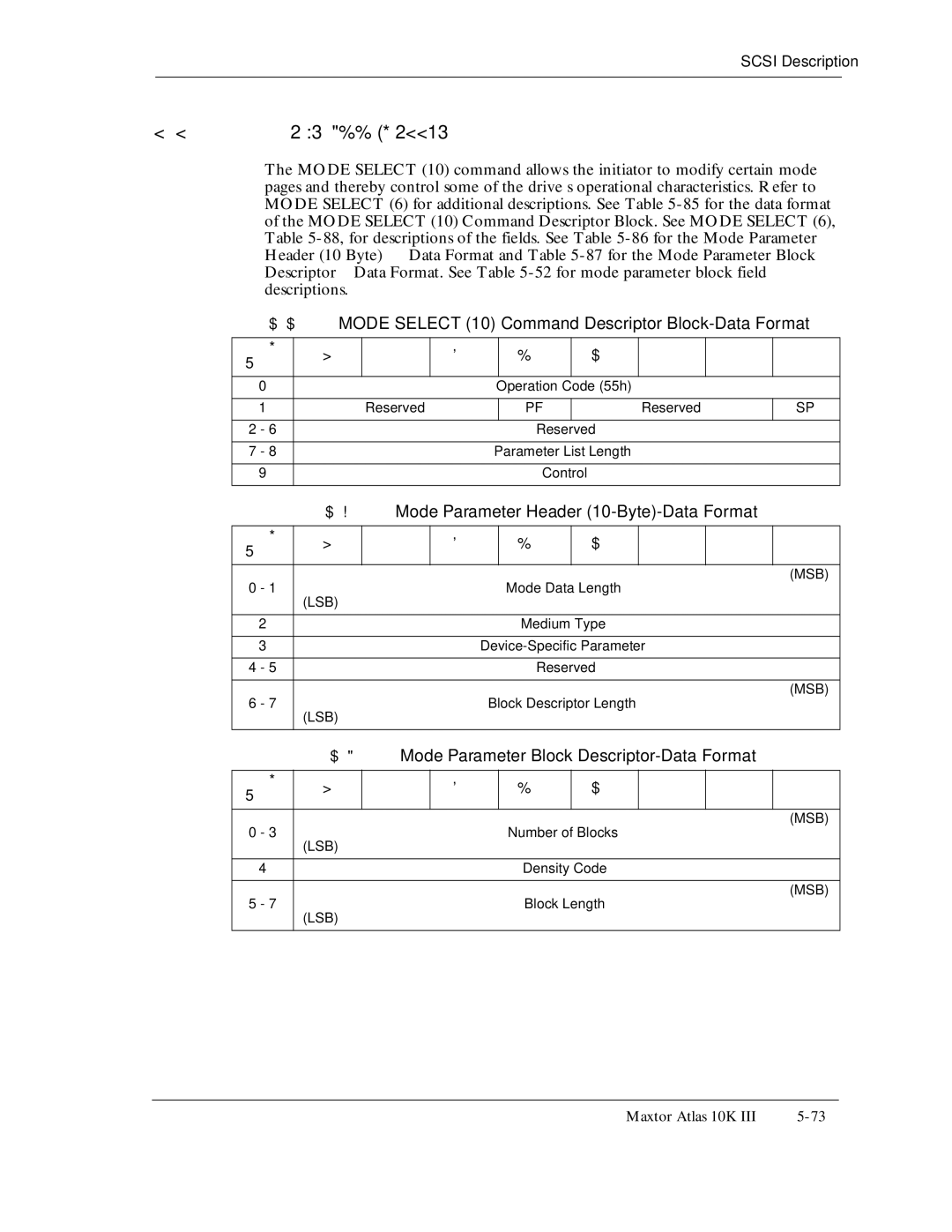 Maxtor 10K III manual Mode Select 10 Command Descriptor Block-Data Format, Parameter List Length Control, Density Code 