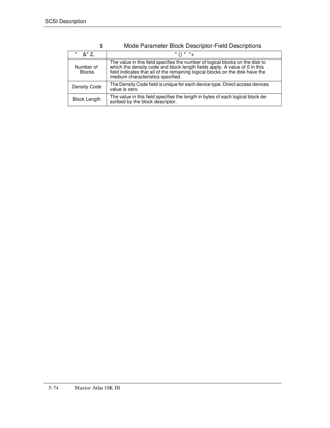 Maxtor 10K III manual Mode Parameter Block Descriptor-Field Descriptions, Medium characteristics specified 