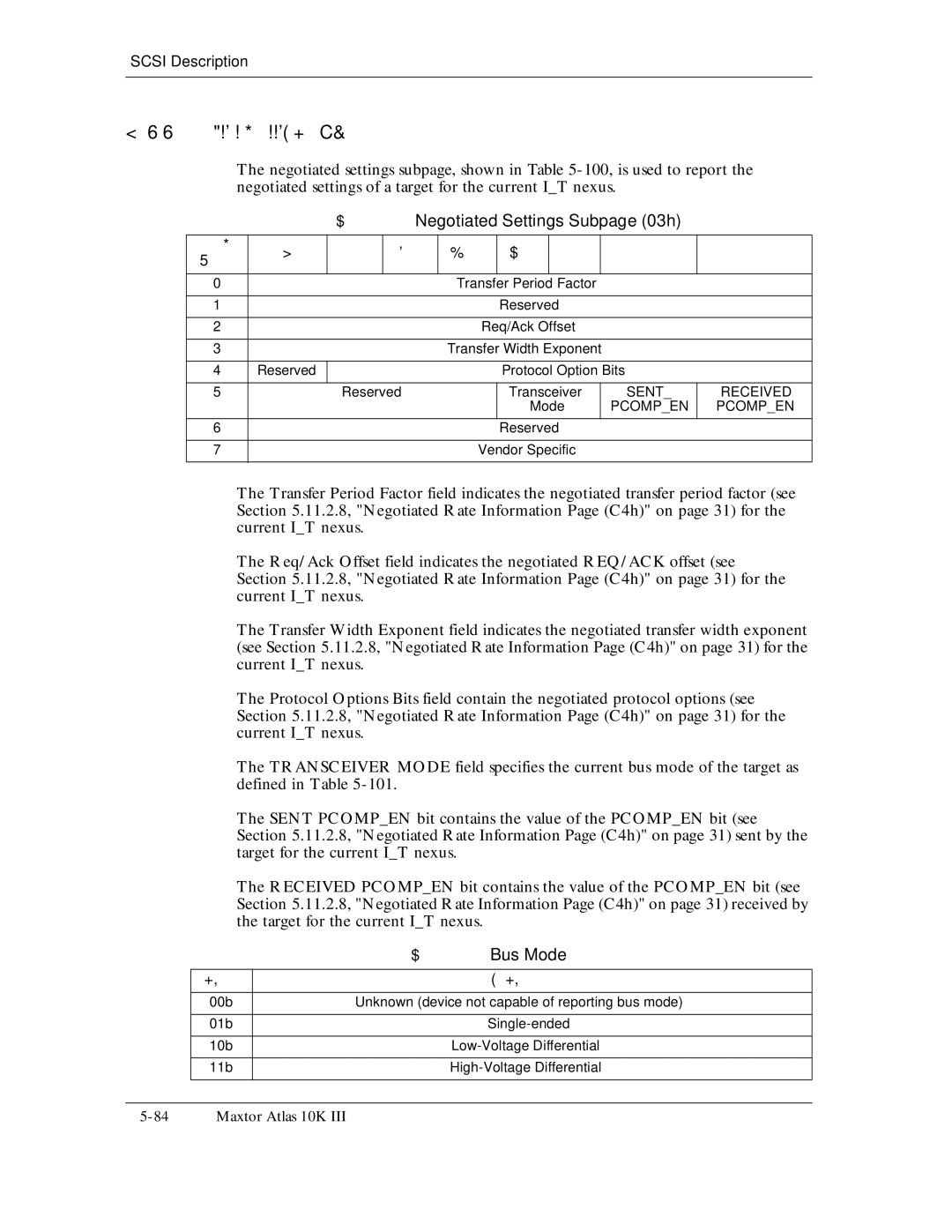 Maxtor 10K III manual 101High, Negotiated Settings Subpage 03h, Bus Mode, 11b Voltage Differential 