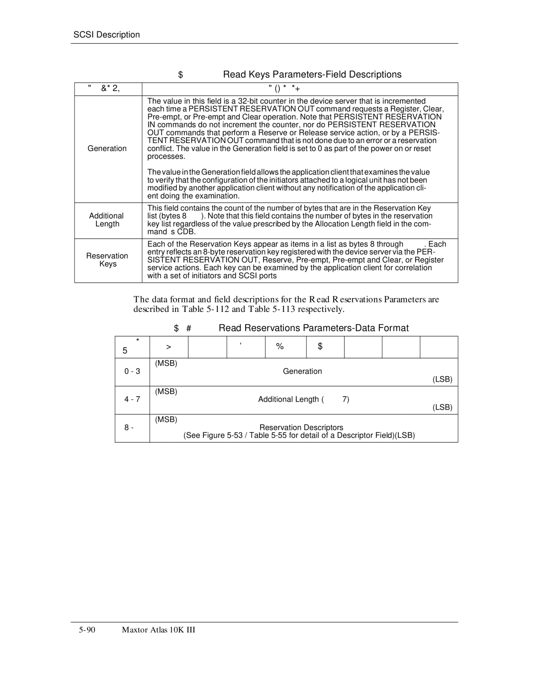 Maxtor 10K III manual 111, Read Keys Parameters-Field Descriptions, Described in -112and -113respectively 