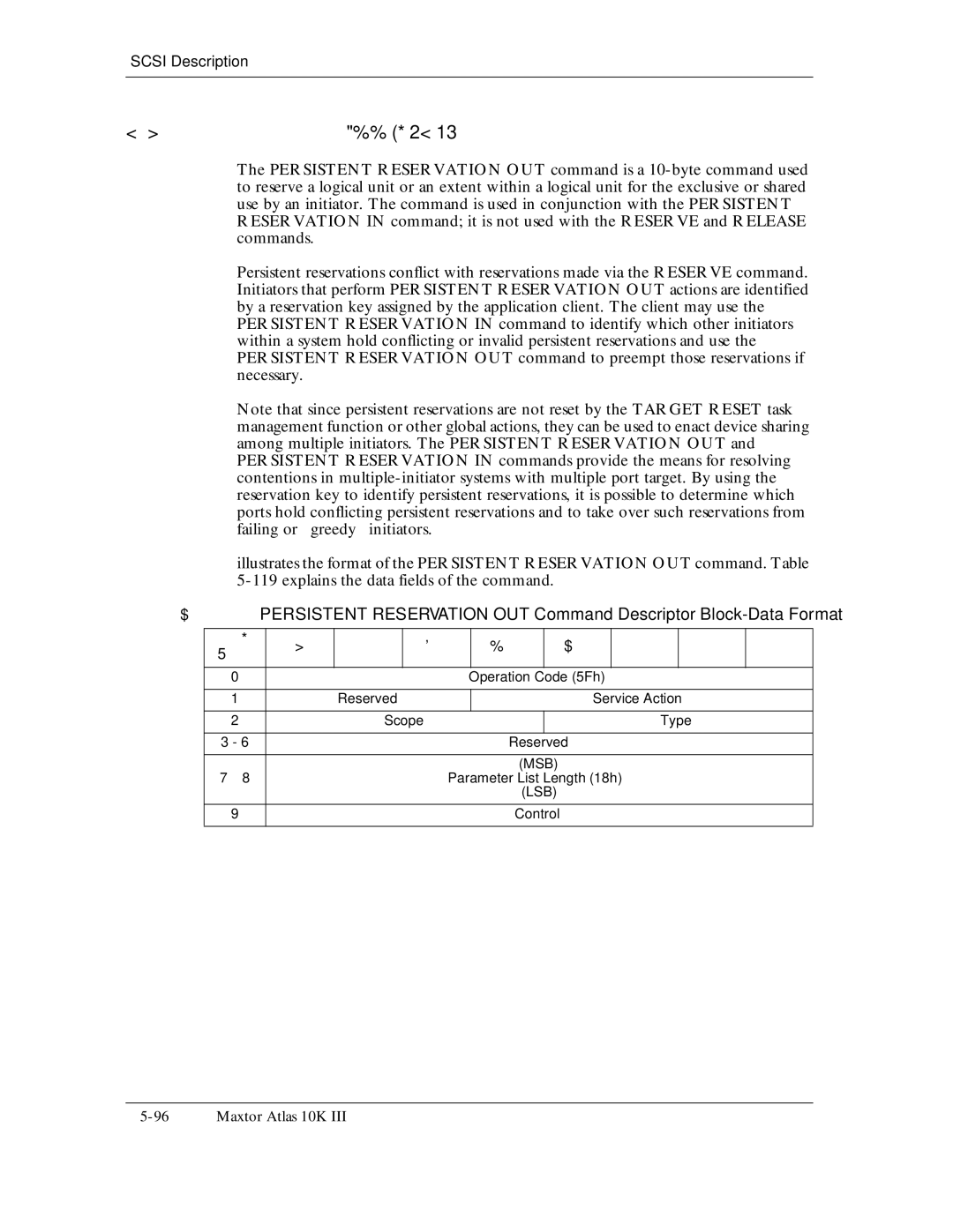 Maxtor 10K III manual 118, Reserved Service Action Scope Type, Parameter List Length 18h 