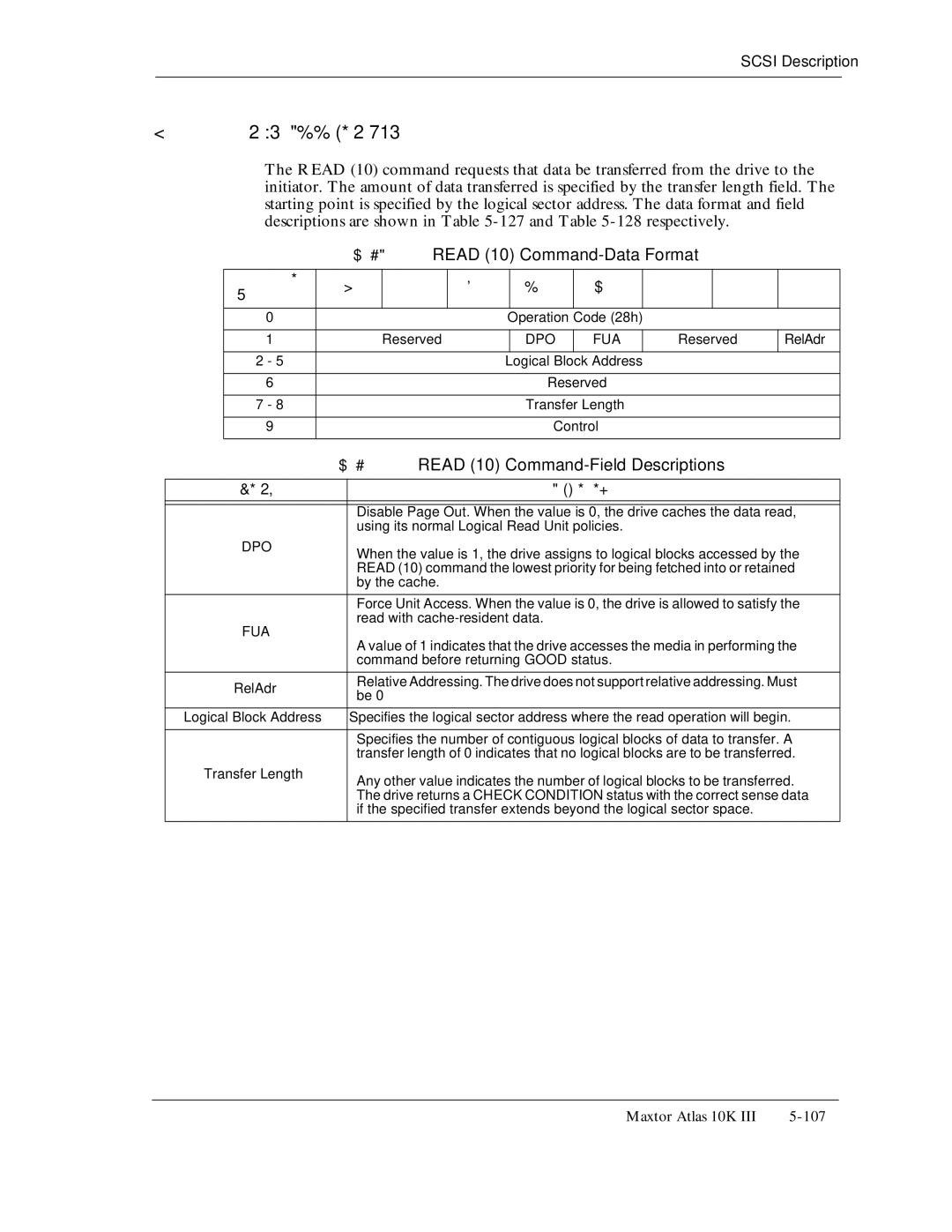 Maxtor 10K III manual Operation Code 28h Reserved, Dpo Fua, Reserved RelAdr Logical Block Address, Transfer Length Control 