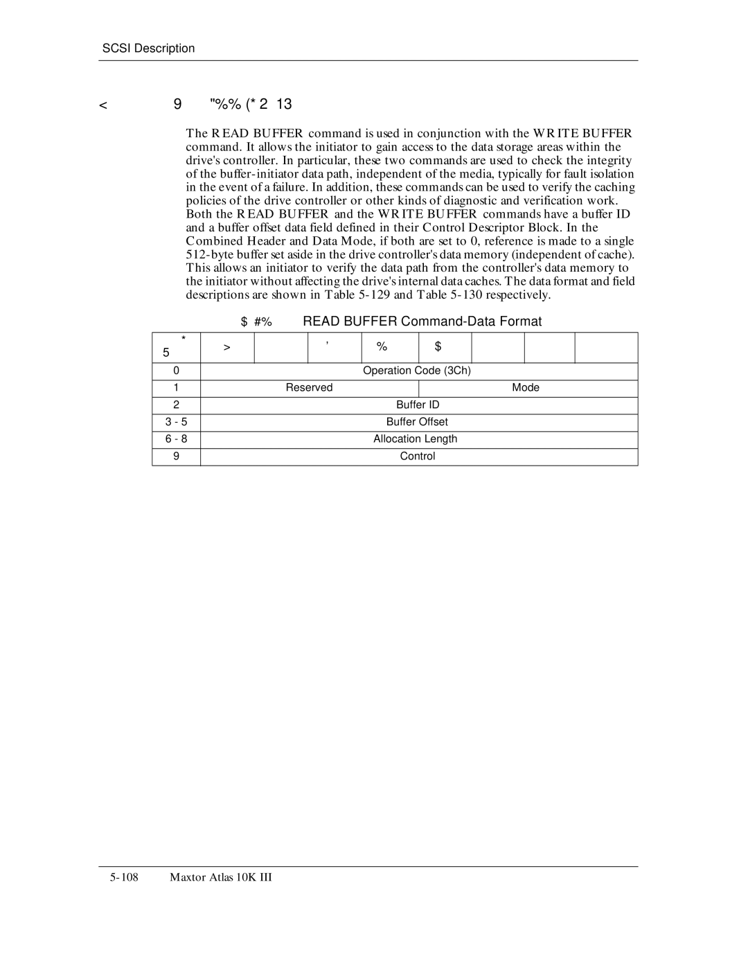 Maxtor 10K III manual Read Buffer Command-Data Format, Reserved Mode Buffer ID Buffer Offset 