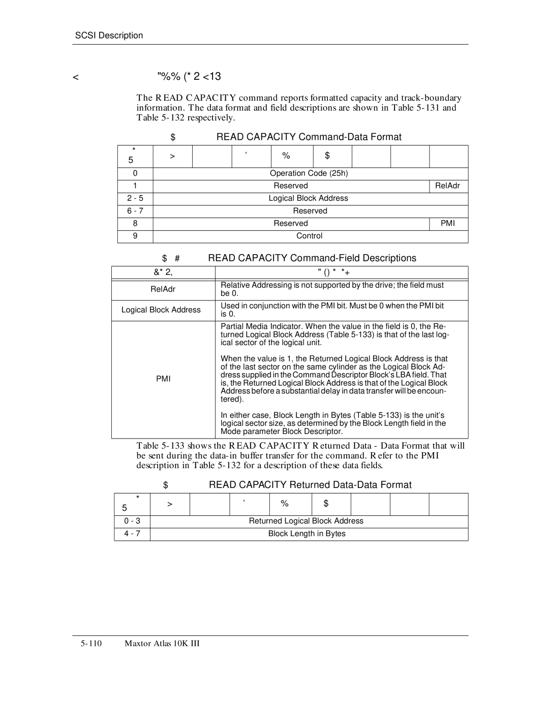 Maxtor 10K III manual 132, Read Capacity Command-Data Format, Read Capacity Command-Field Descriptions 