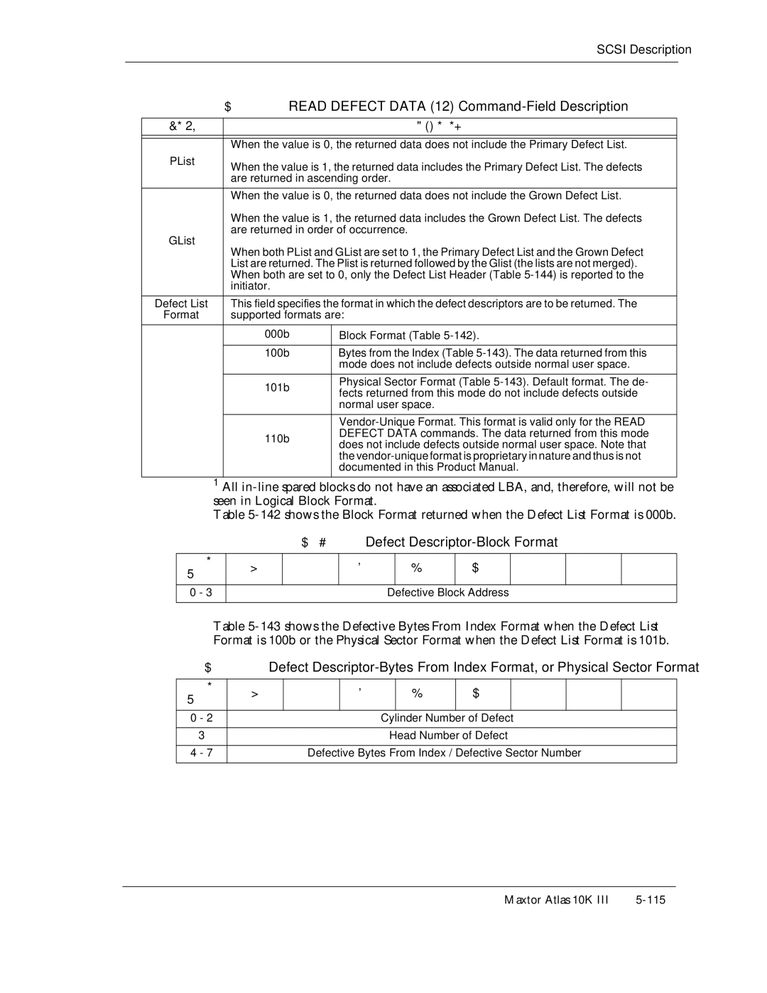 Maxtor 10K III 142, Read Defect Data 12 Command-Field Description, Are returned in ascending order, Normal user space 