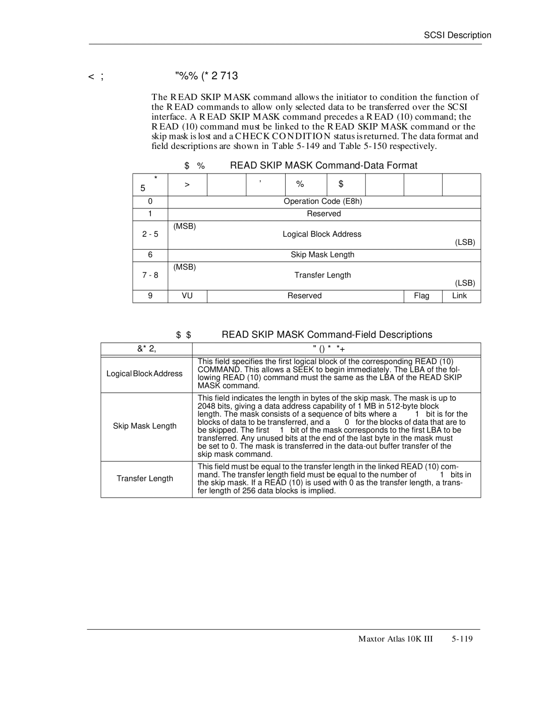 Maxtor 10K III manual Operation Code E8h, Skip Mask Length, Reserved Flag Link 