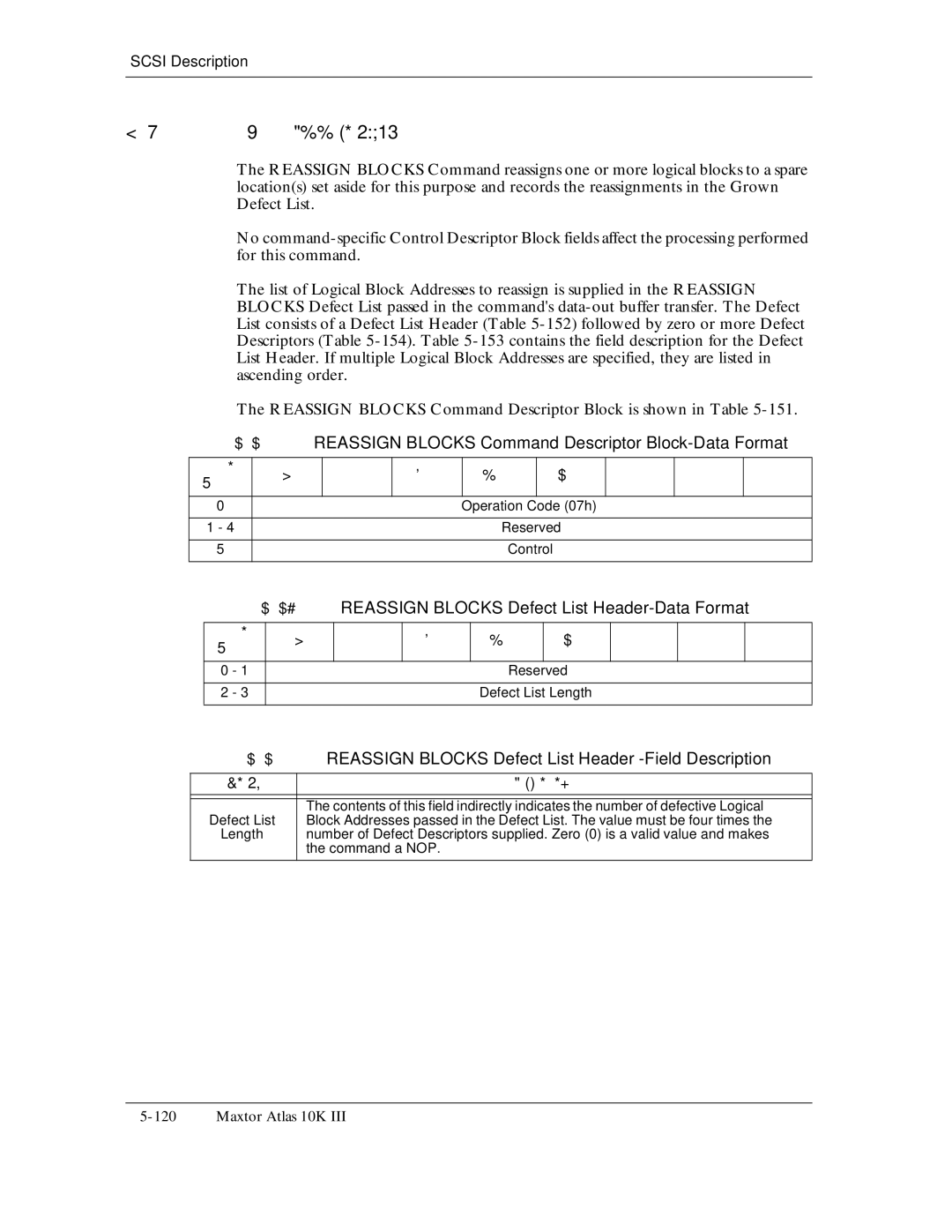 Maxtor 10K III manual Reassign Blocks Command Descriptor Block-Data Format, Reassign Blocks Defect List Header-Data Format 