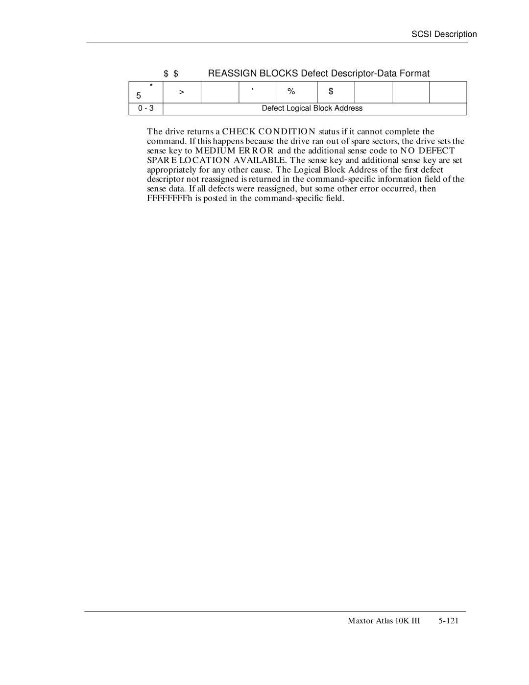 Maxtor 10K III manual 154, Reassign Blocks Defect Descriptor-Data Format 