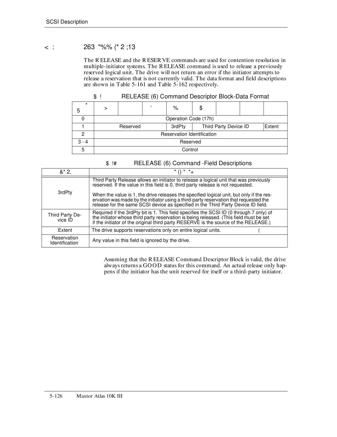 Maxtor 10K III manual Release 6 Command Descriptor Block-Data Format, Release 6 Command -Field Descriptions 