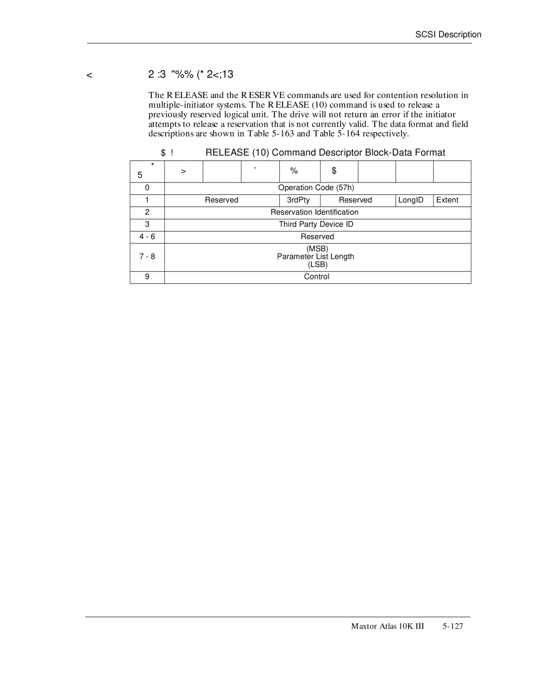 Maxtor 10K III manual 163, Release 10 Command Descriptor Block-Data Format 