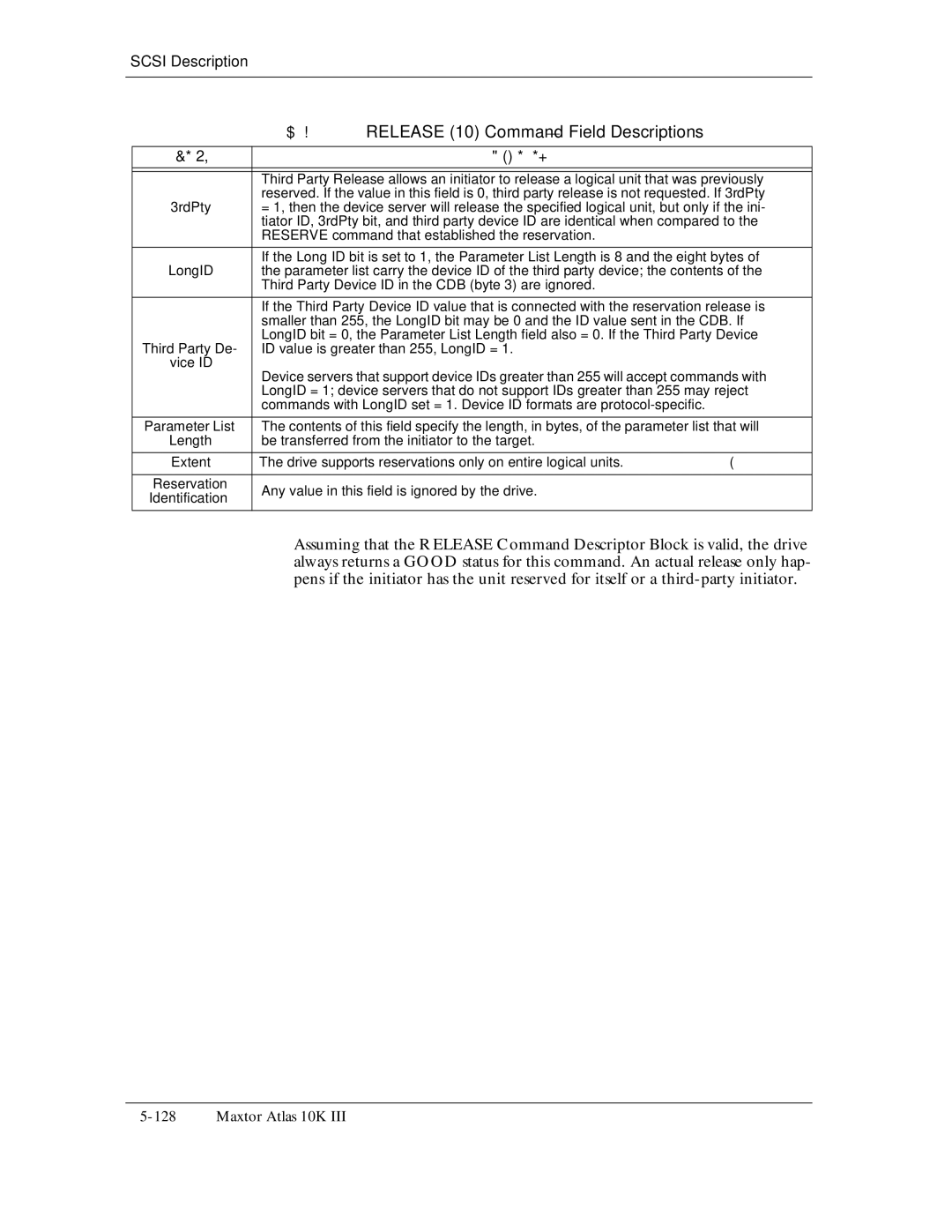 Maxtor 10K III manual 164, Release 10 Command Field Descriptions 