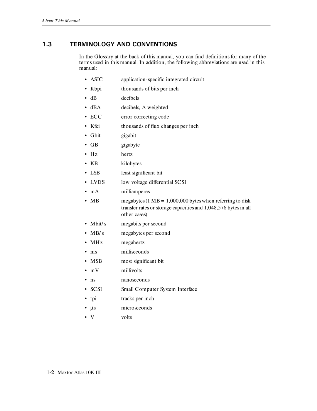 Maxtor 10K III manual Application-specific integrated circuit, Error correcting code, Least significant bit, Milliamperes 