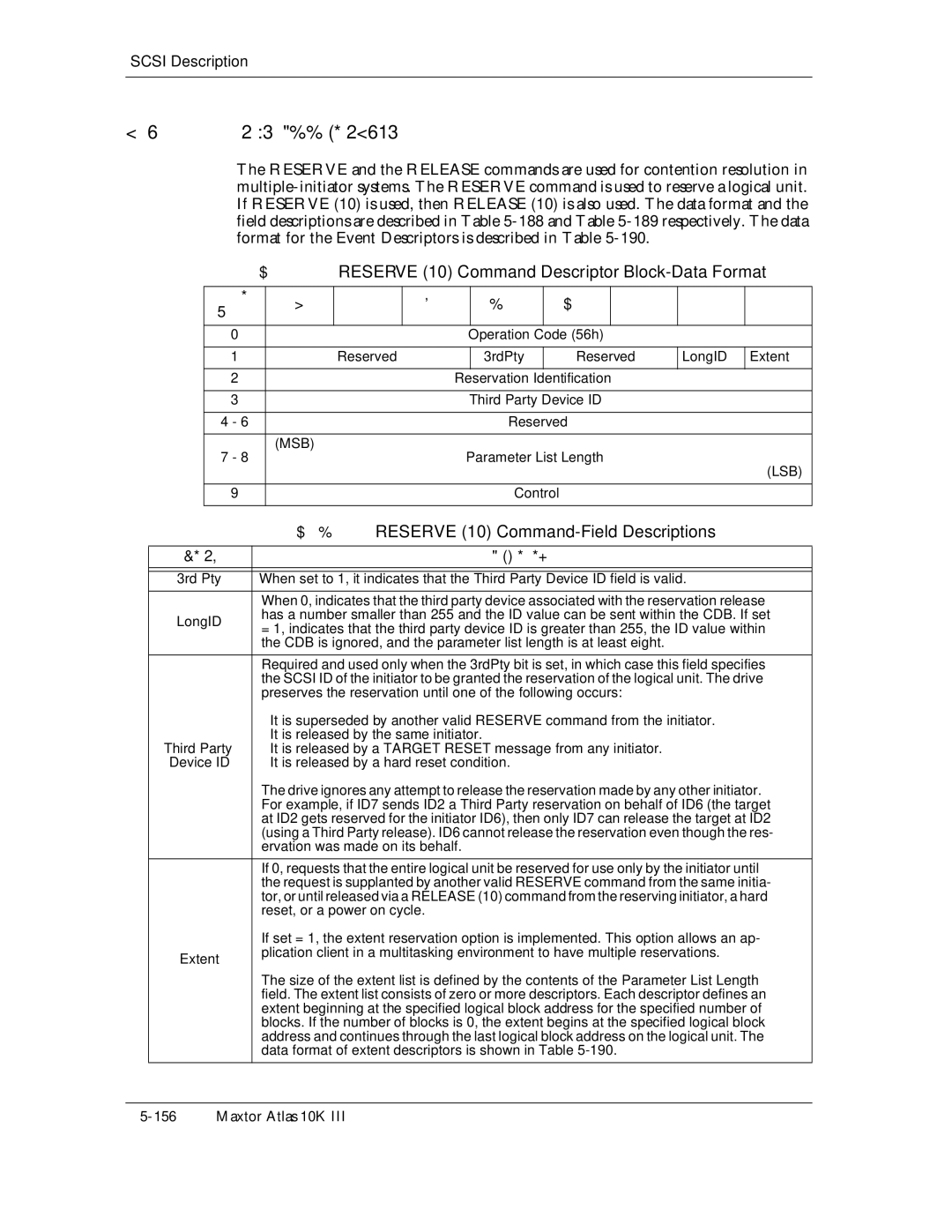 Maxtor 10K III manual Reserve 10 Command Descriptor Block-Data Format, Operation Code 56h Reserved 3rdPty 