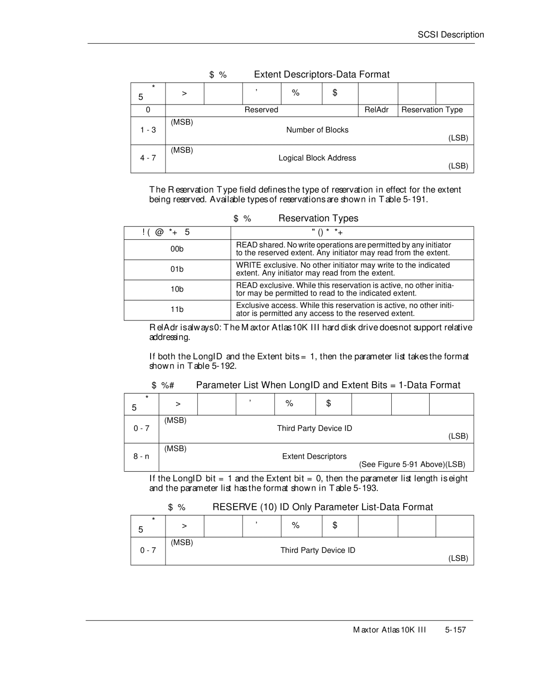 Maxtor 10K III manual 193, Parameter list has the format shown in Table, 190, 191, 192 