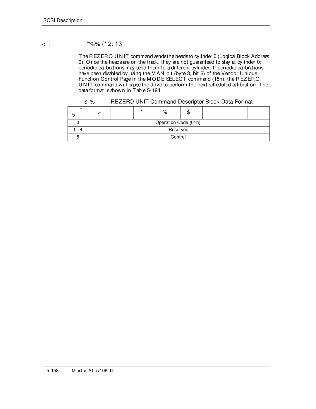 Maxtor 10K III manual 194, Rezero Unit Command Descriptor Block-Data Format 