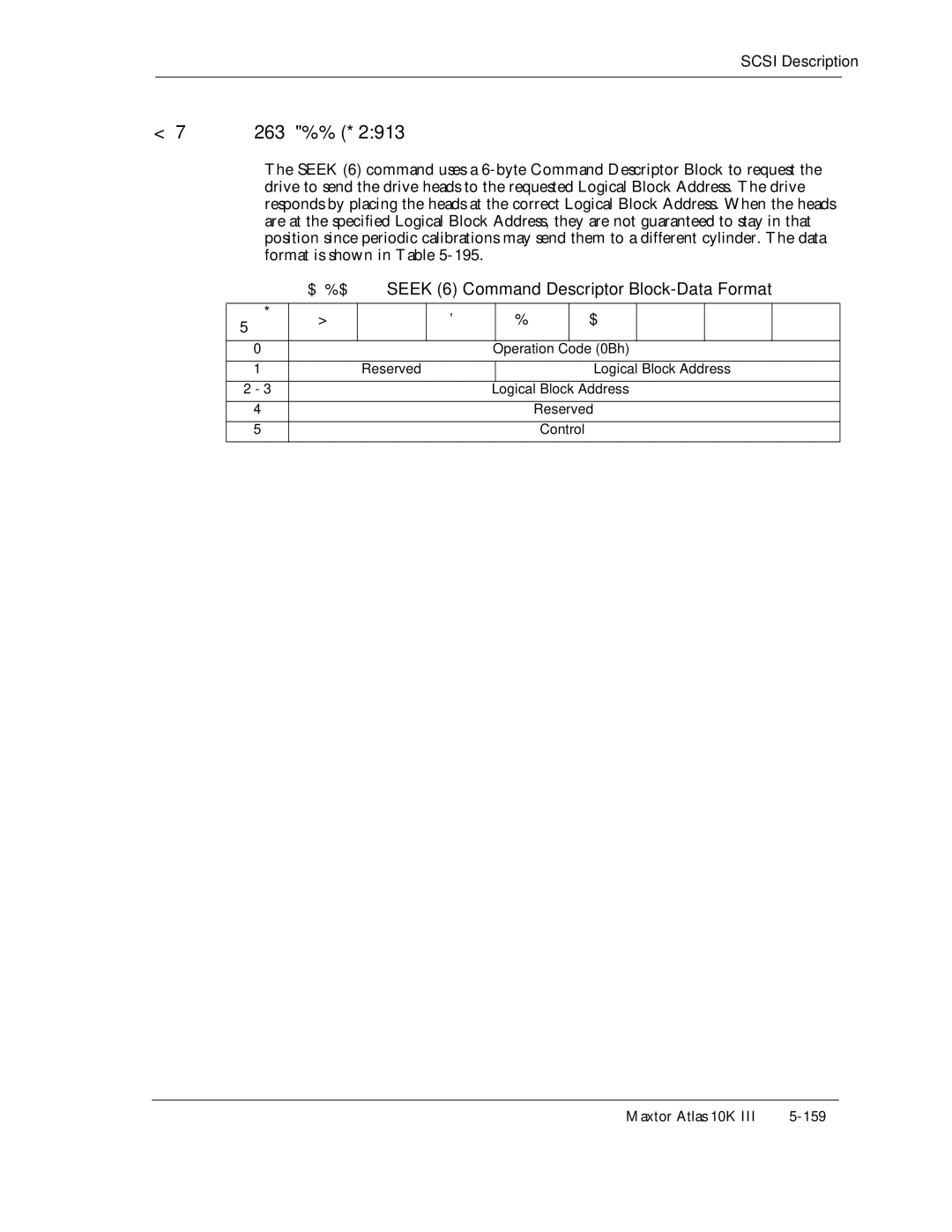 Maxtor 10K III manual 195, Seek 6 Command Descriptor Block-Data Format, Reserved Logical Block Address 