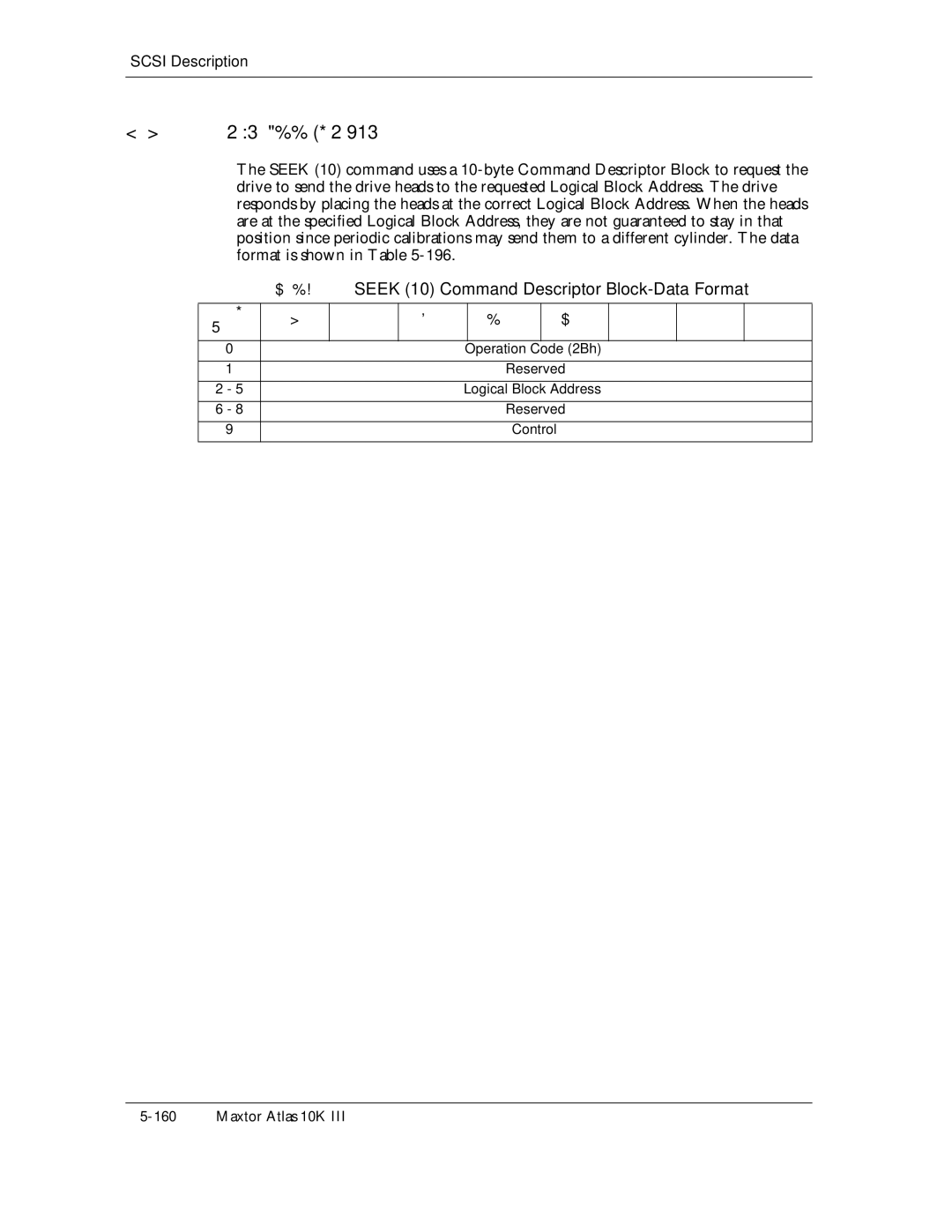 Maxtor 10K III manual 196, Seek 10 Command Descriptor Block-Data Format, Reserved Control 