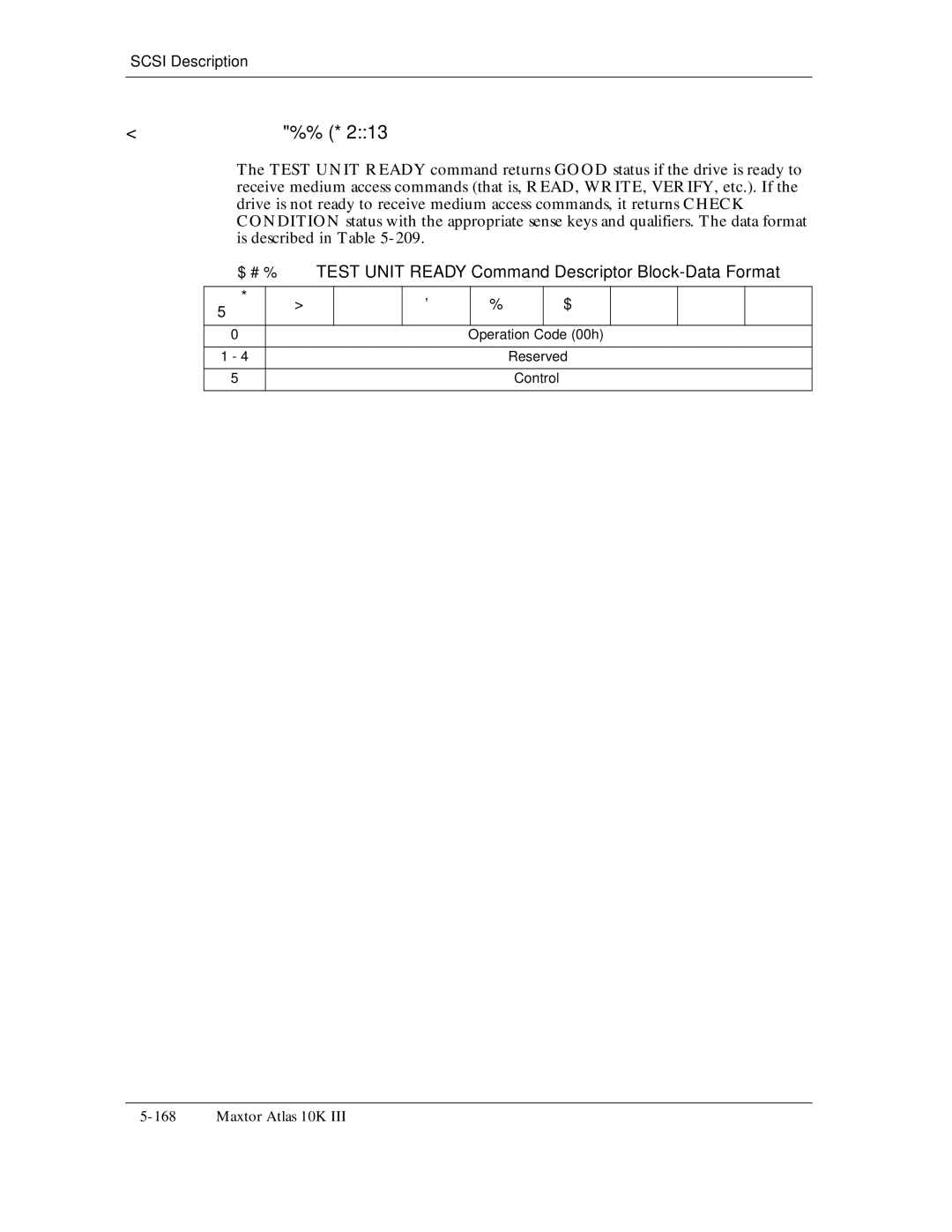 Maxtor 10K III manual $Vg$Kv, Test Unit Ready Command Descriptor Block-Data Format 