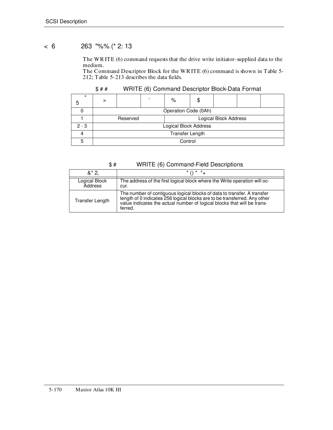 Maxtor 10K III manual Write 6 Command Descriptor Block-Data Format 