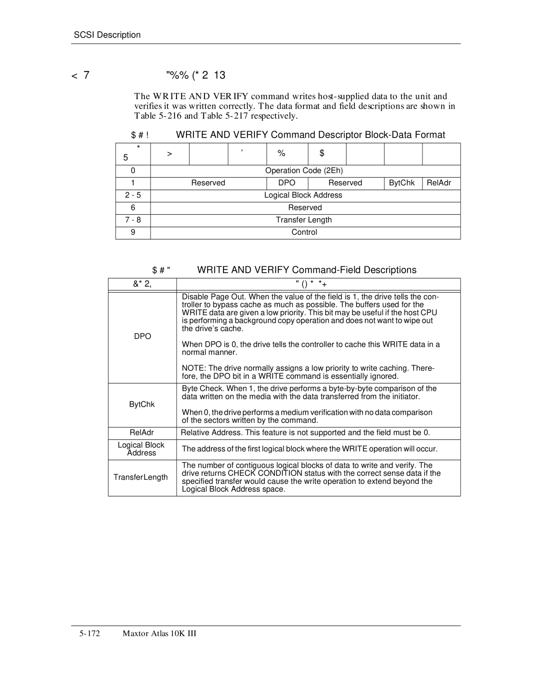 Maxtor 10K III manual 216, Write and Verify Command Descriptor Block-Data Format, Operation Code 2Eh Reserved 