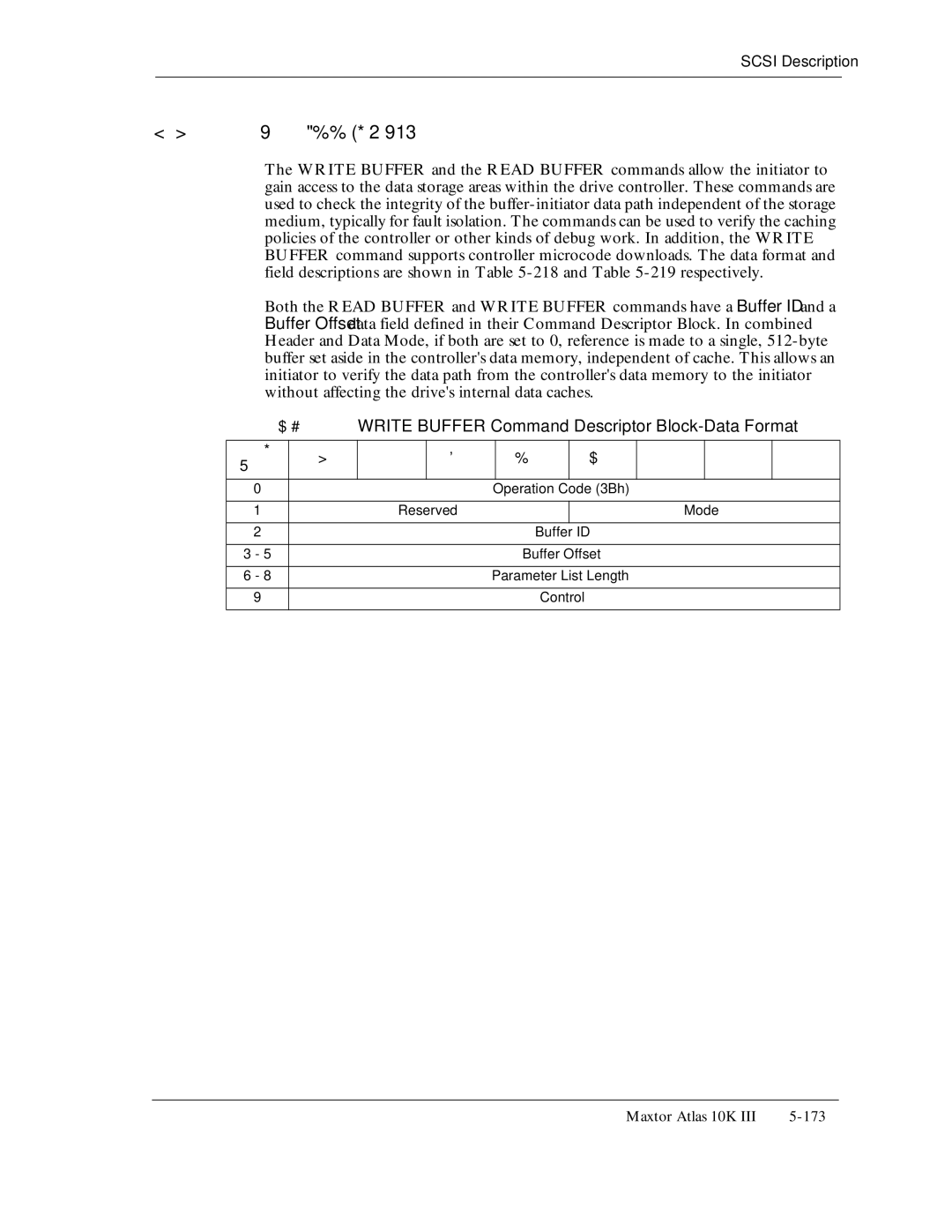 Maxtor 10K III manual 218, Write Buffer Command Descriptor Block-Data Format 