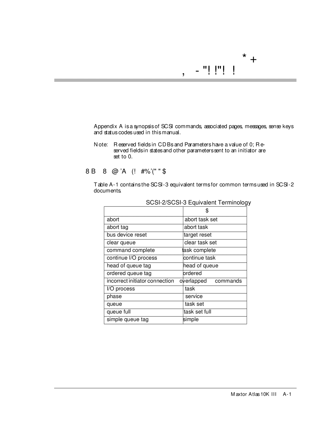 Maxtor 10K III manual SCSI-2/SCSI- Equivalent Terminology, Abort, Simple queue tag 