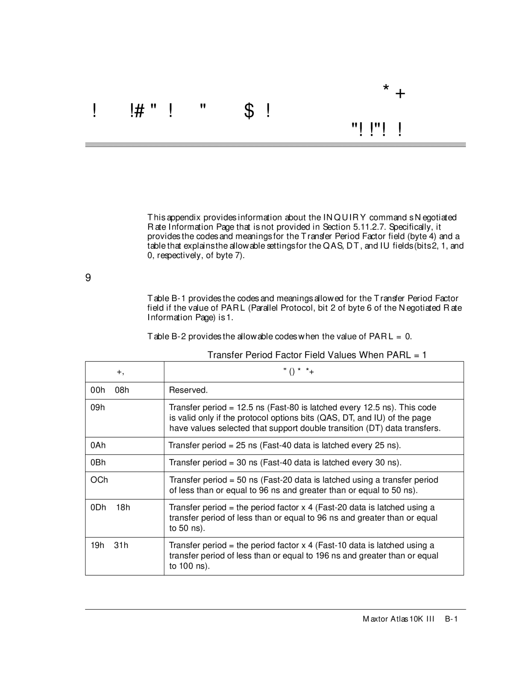 Maxtor 10K III manual Guetkrvkqp, Transfer Period Factor Field Values When Parl = 