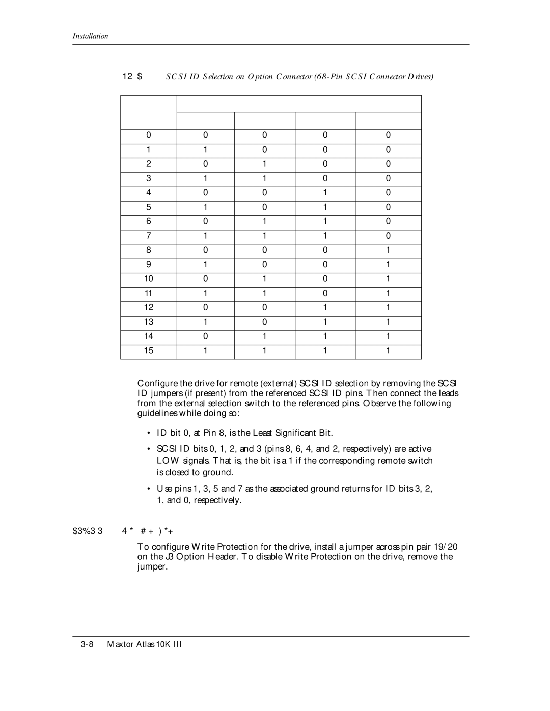 Maxtor 10K III manual ID bit 0, at Pin 8, is the Least Significant Bit, 6CDNG 