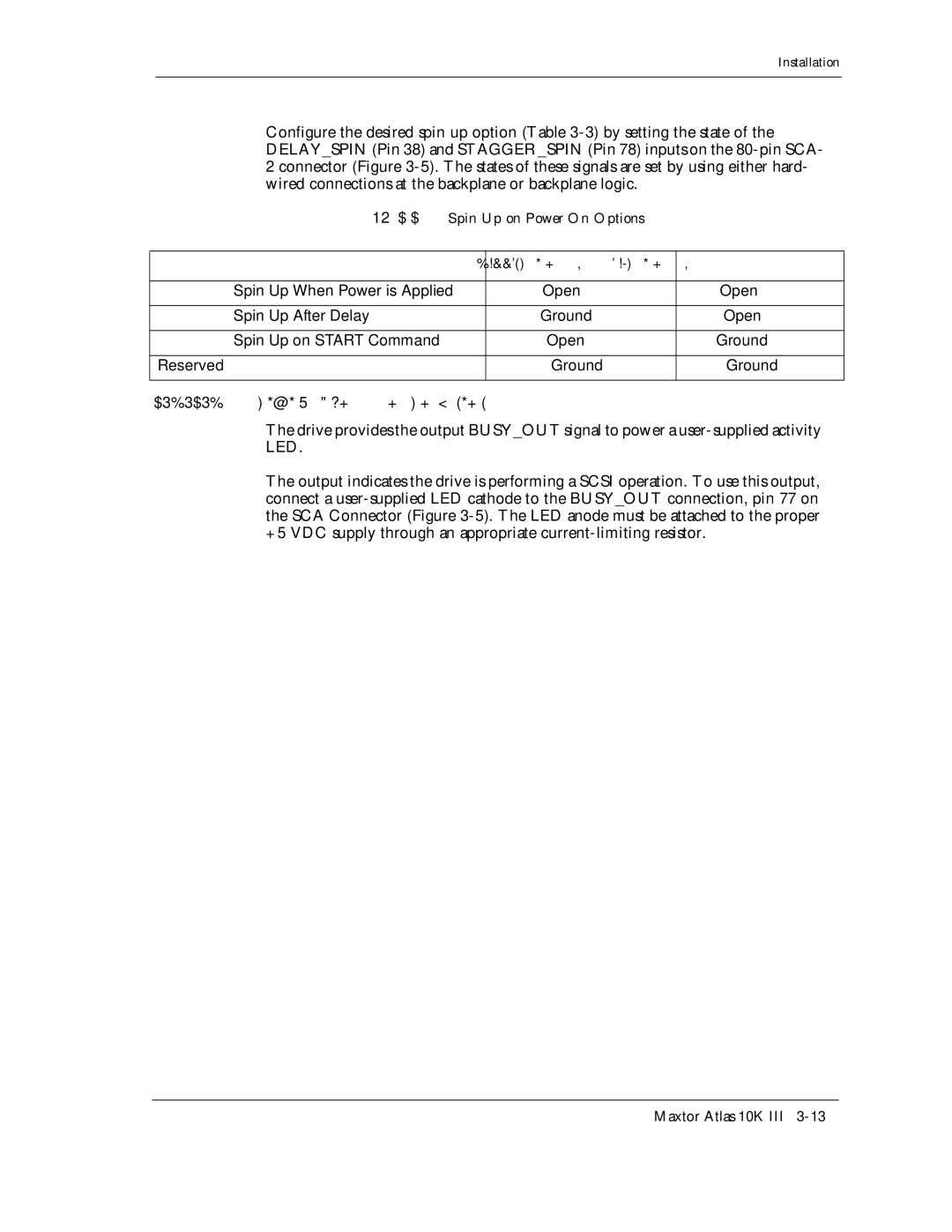 Maxtor 10K III manual Spin Up on Power On Options, Open Ground Reserved 