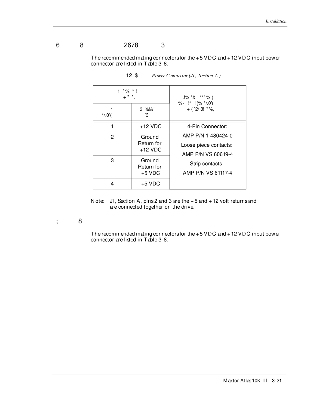 Maxtor 10K III manual Power Connector J1, Section a, Amp P/N 