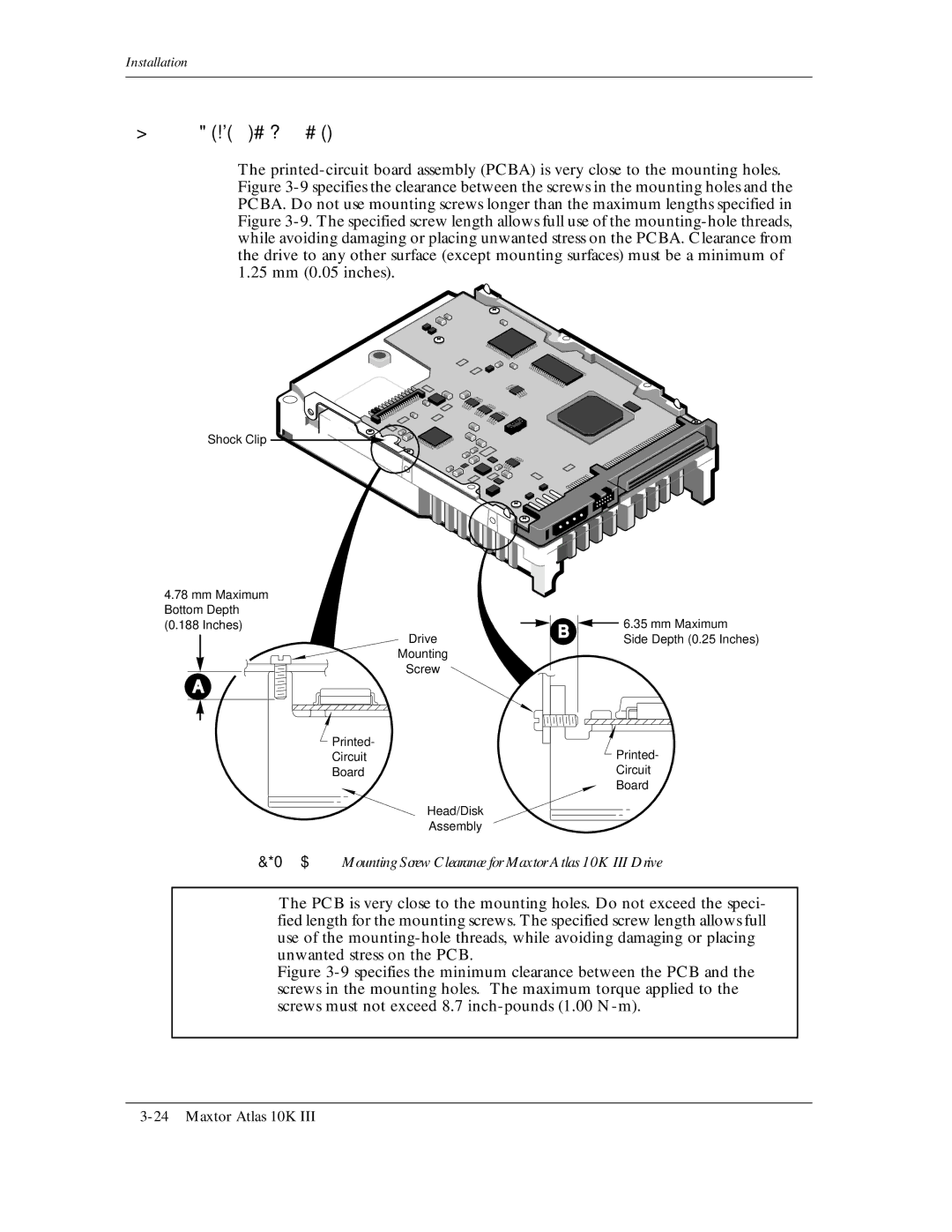 Maxtor manual Mounting Screw Clearance for Maxtor Atlas 10K III Drive 