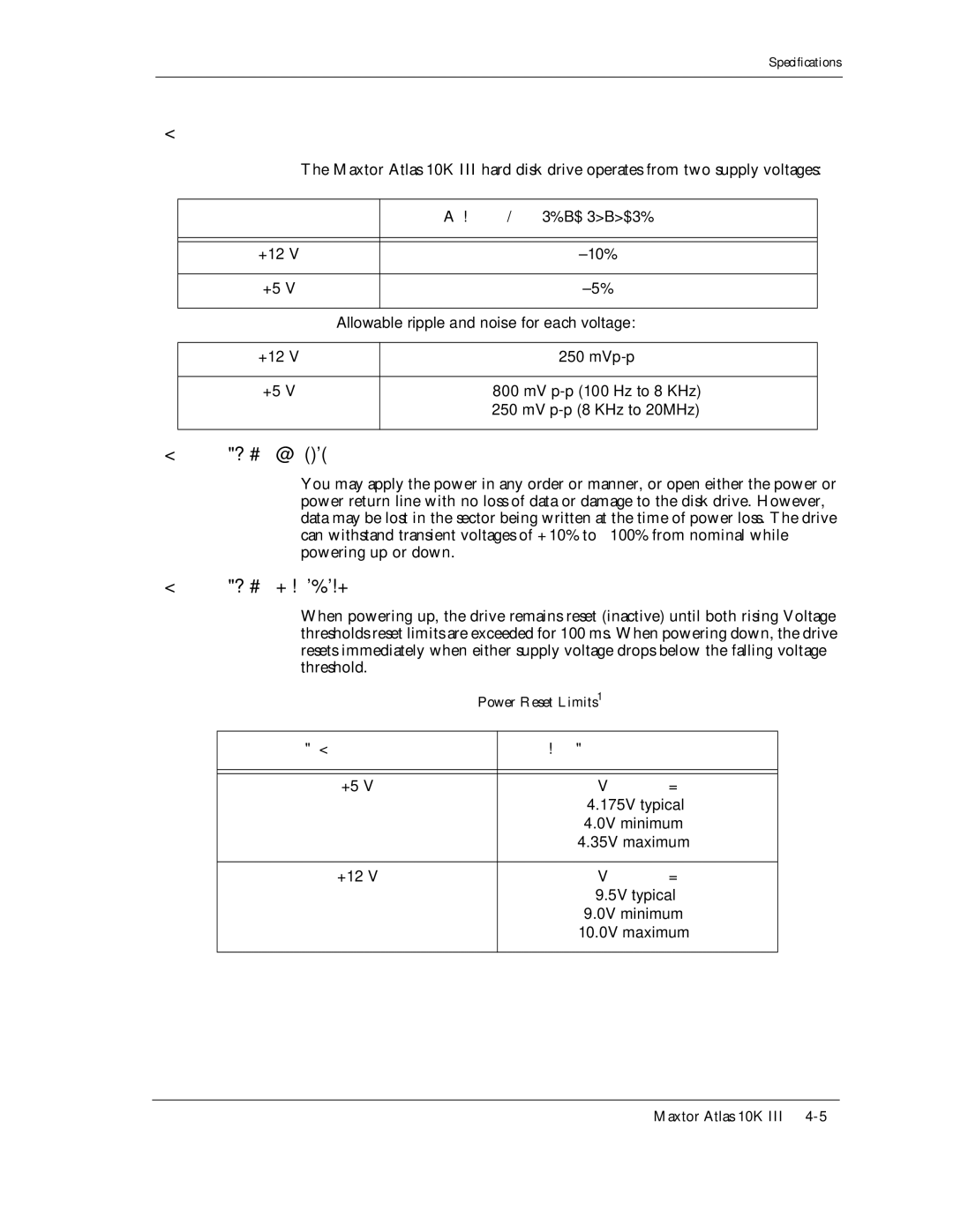 Maxtor 10K III manual #614#6.#5±10%-+++$, Power Reset Limits1 