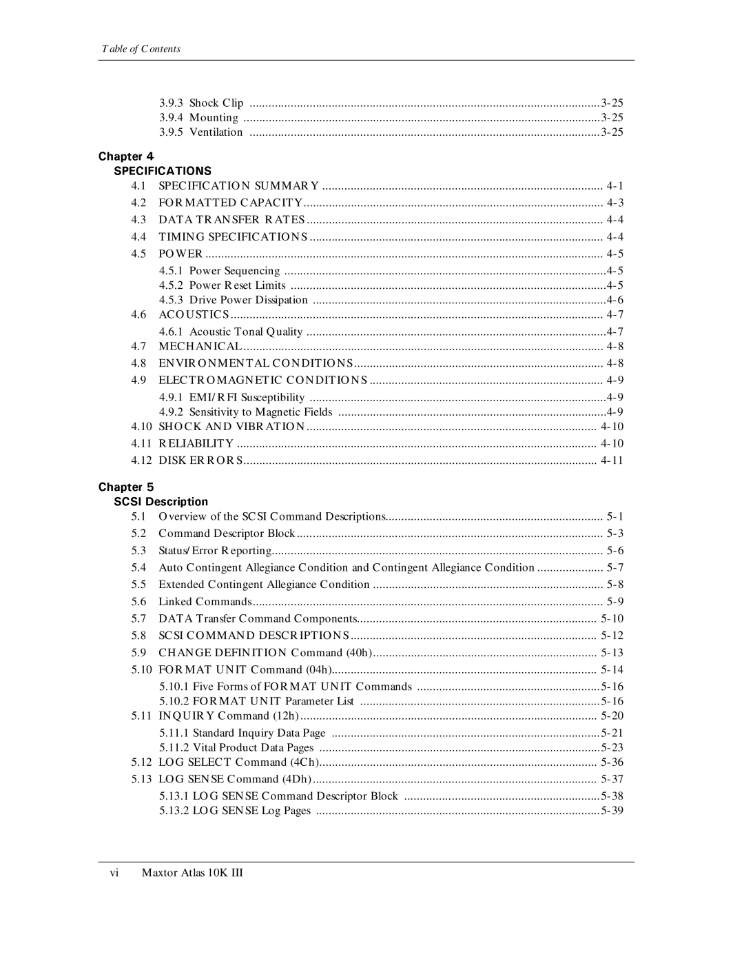 Maxtor 10K III manual Table of Contents 