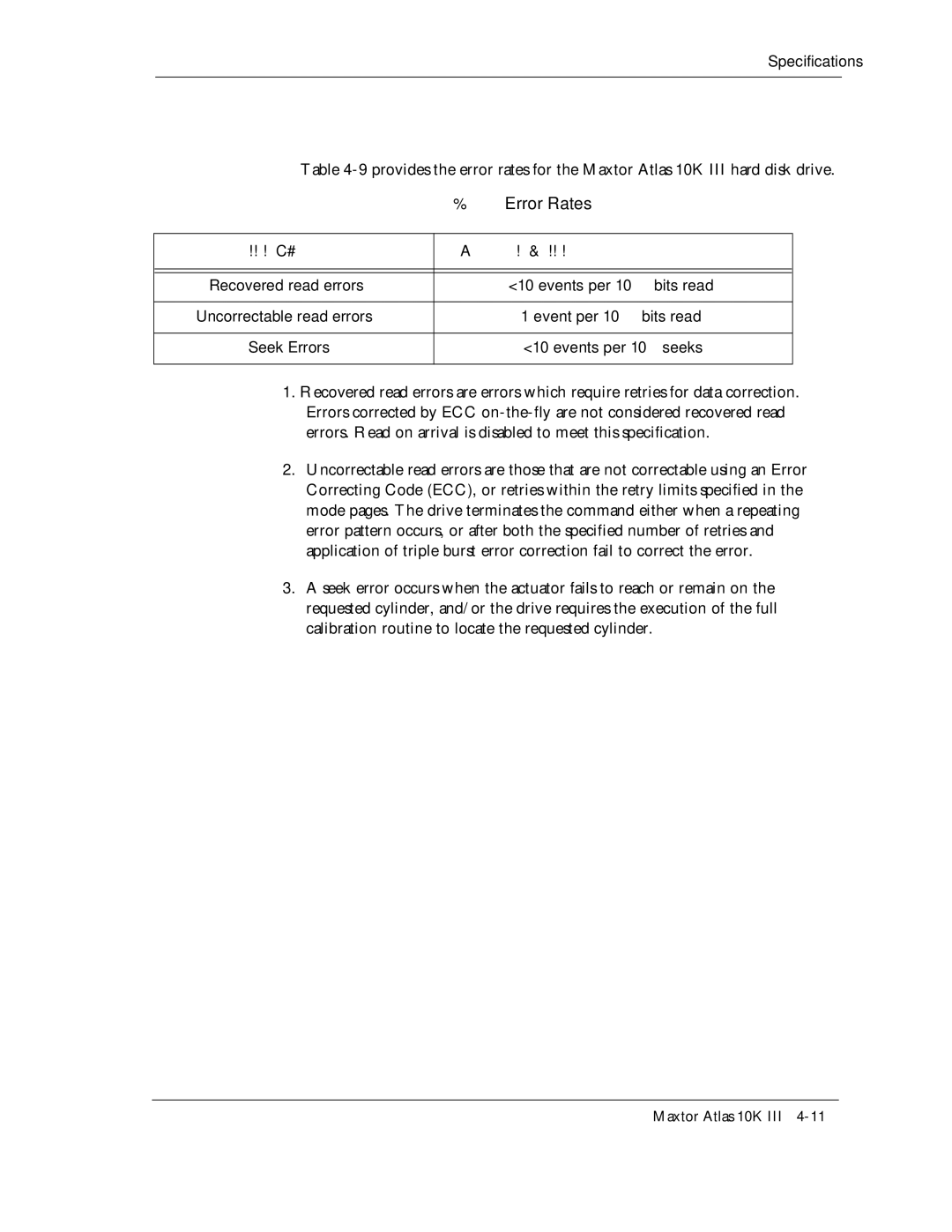 Maxtor 10K III manual Error Rates, 4414 