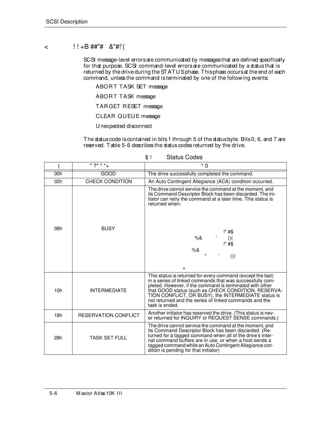 Maxtor 10K III manual Status Codes 