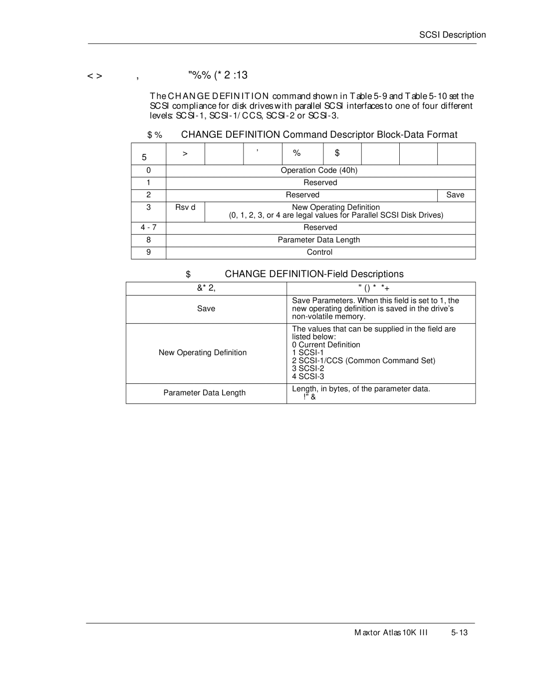 Maxtor 10K III manual Change Definition Command Descriptor Block-Data Format, SCSI-1, SCSI-2 SCSI-3 