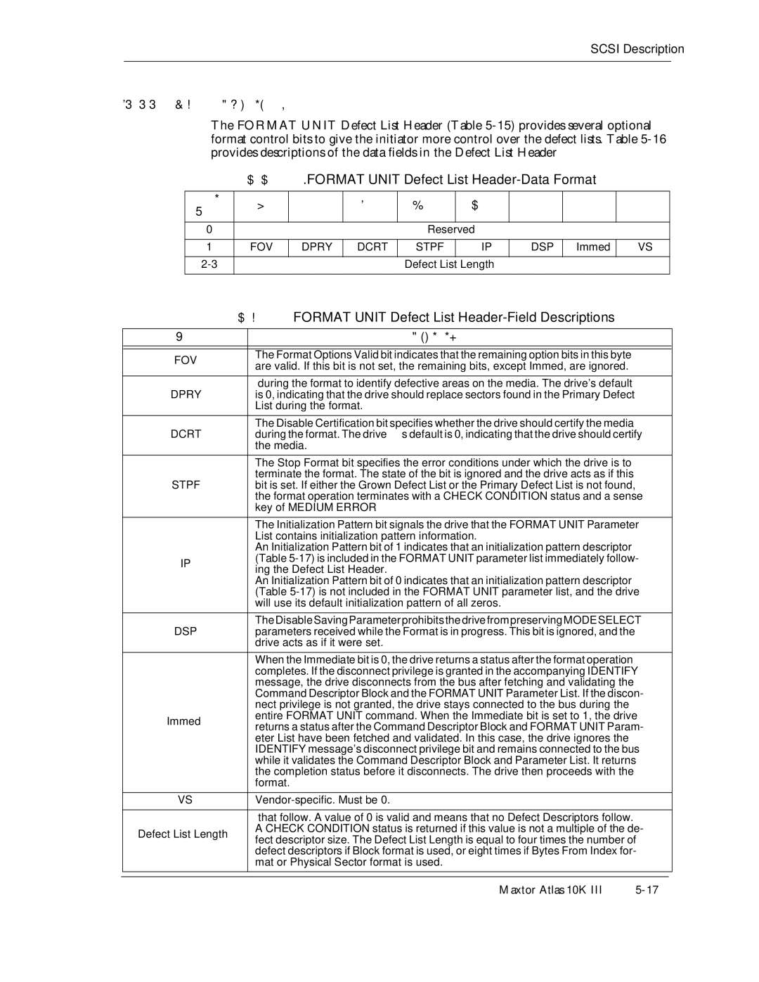 Maxtor 10K III manual Format Unit Defect List Header-Data Format, FOV Dpry Dcrt Stpf DSP, Immed Defect List Length 