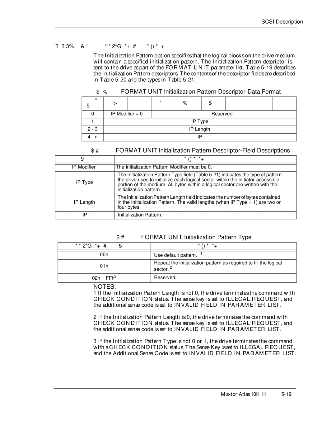 Maxtor 10K III manual Format Unit Initialization Pattern Descriptor-Data Format, Format Unit Initialization Pattern Type 