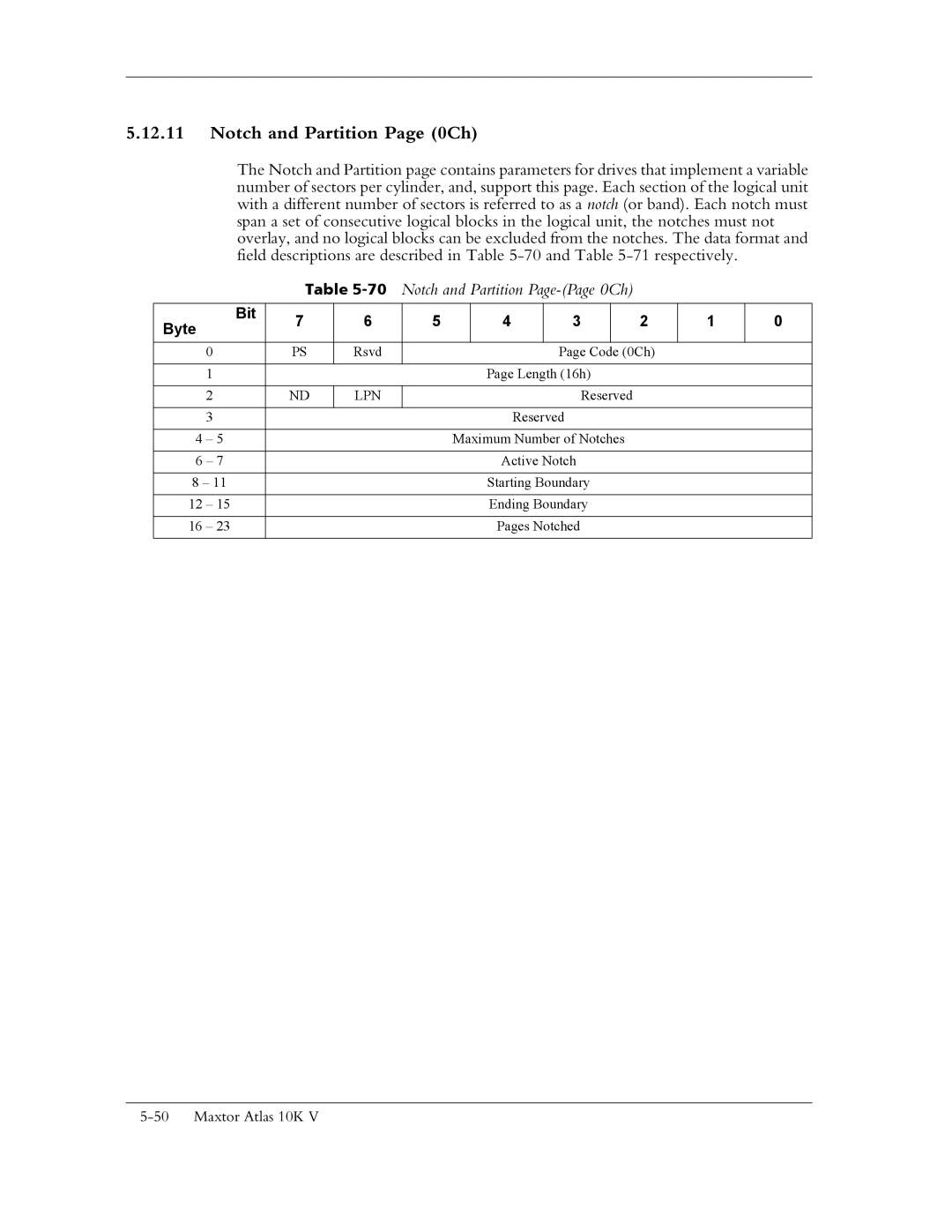 Maxtor 10K V manual Notch and Partition Page 0Ch, 70Notch and Partition Page-Page 0Ch, Lpn 